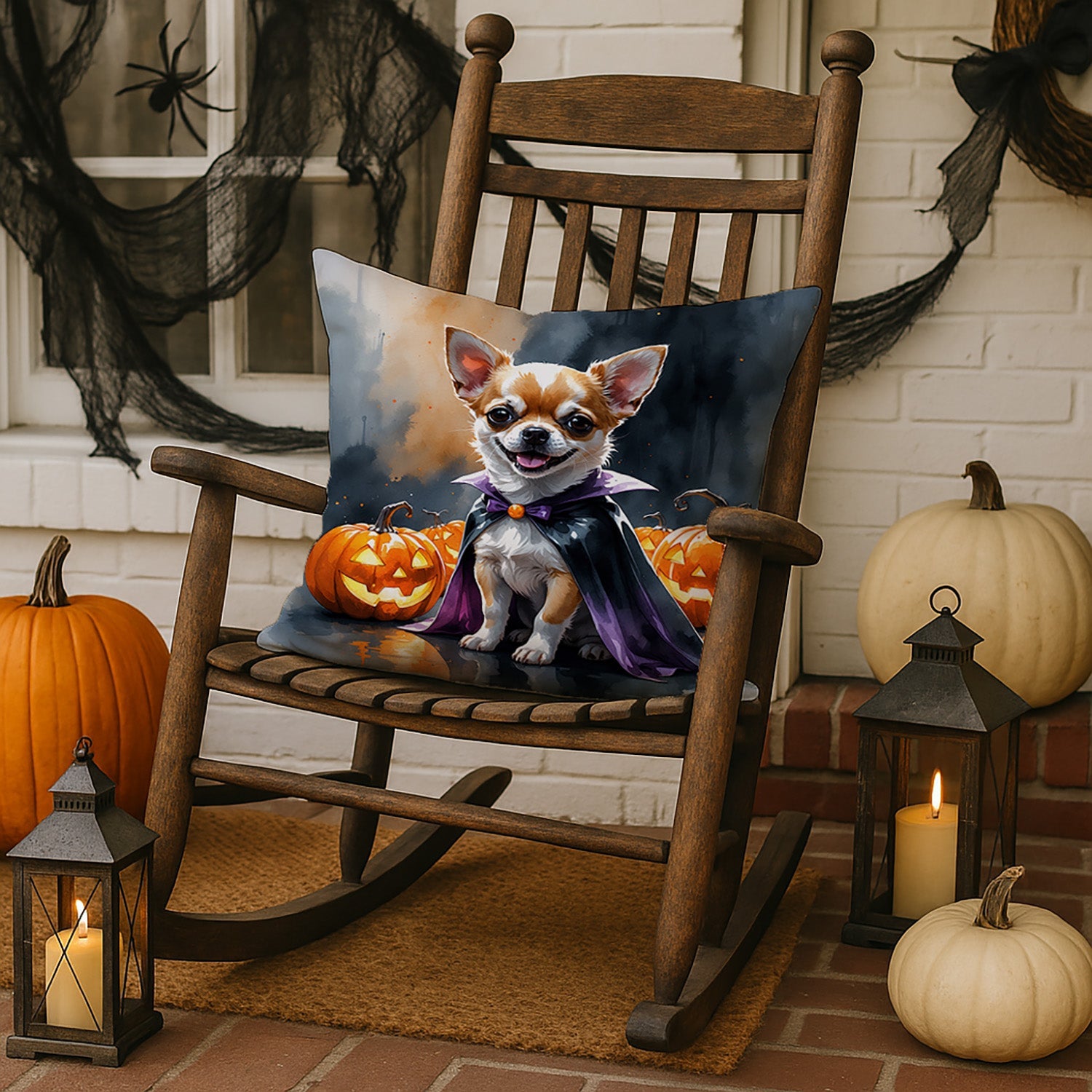 Chihuahua Puppy Halloween Decorative Throw Pillow 18x18 Indoor Outdoor Accent Cushion, Fabric Cover with Insert for Sofa, Bed, Porch & Living Room