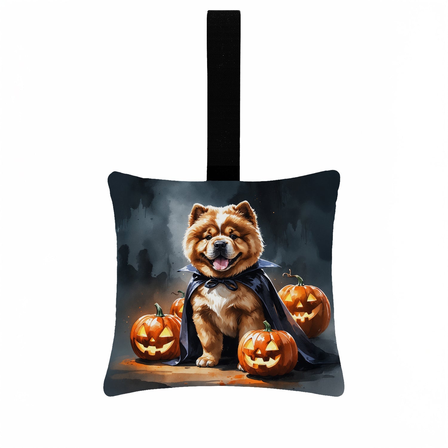 Chow Chow Puppy Halloween Hanging Square Fabric Ornament 3.5 × 3.5 Decorative Door-Knob & Tree Hanger, Soft Fabric