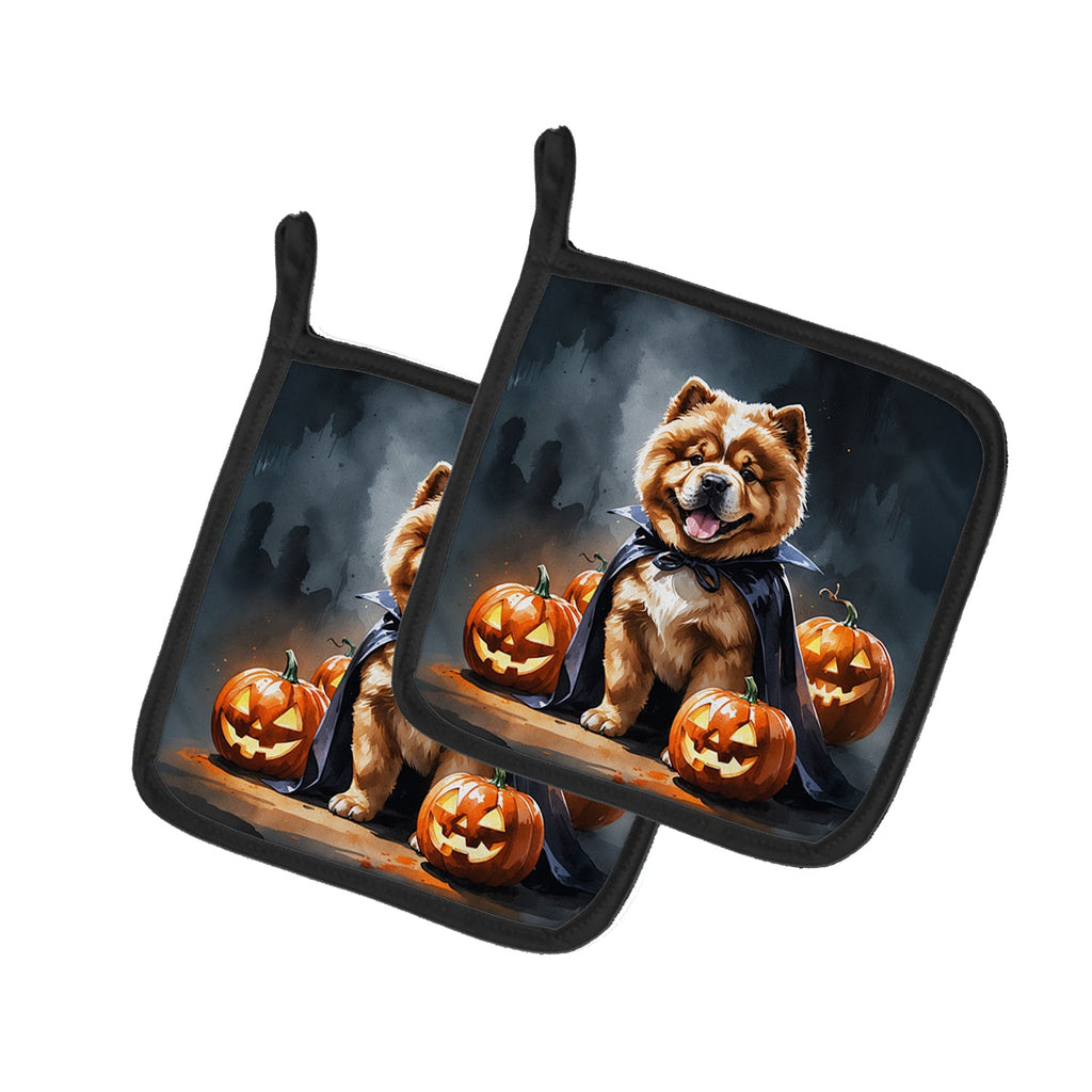 Chow Chow Puppy Halloween Pot Holder Set of 2 Heat Resistant Quilted Hot Pads 7.5 x 7.5 Inch, Insulated Kitchen Trivets for Cooking & Baking