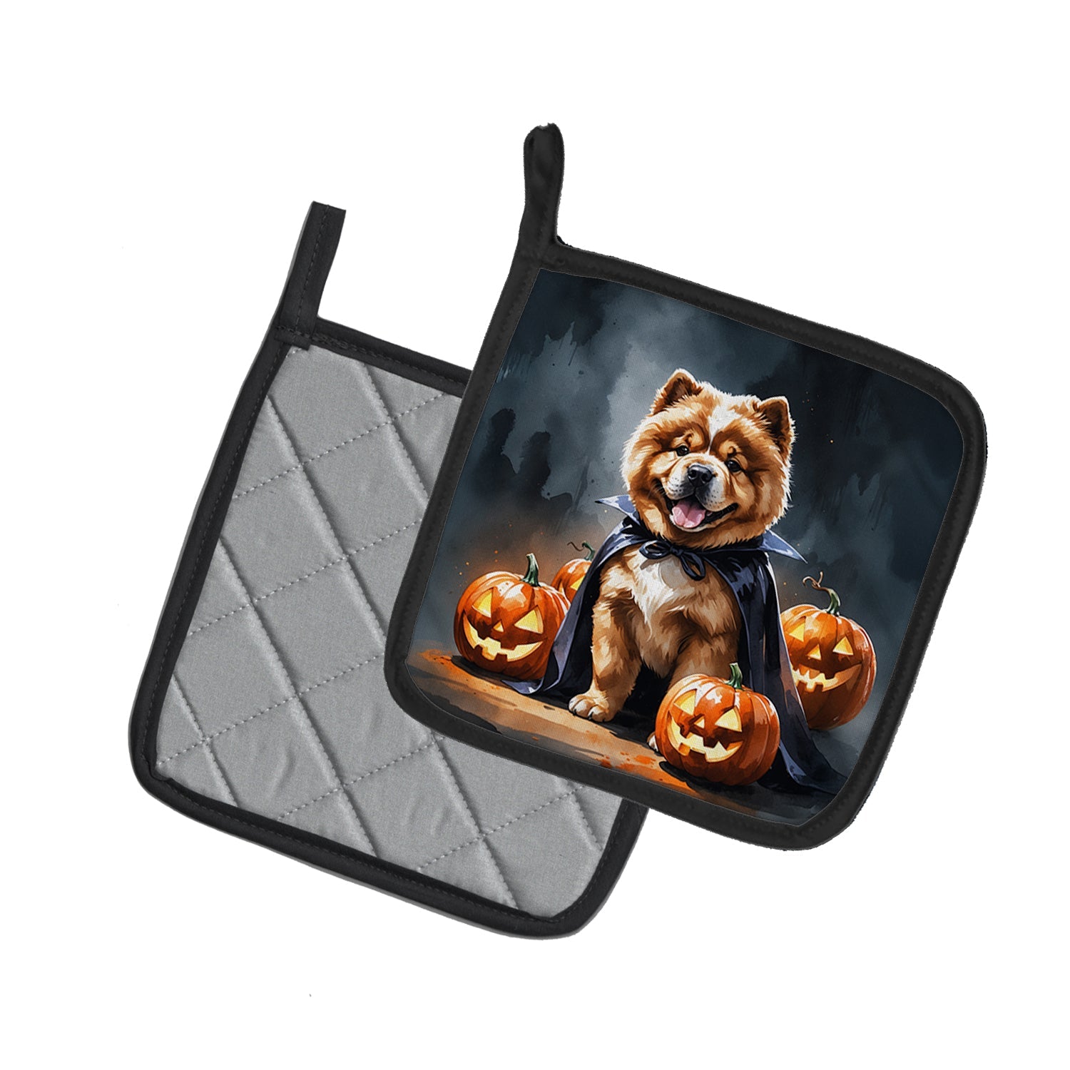 Chow Chow Puppy Halloween Pot Holder Set of 2 Heat Resistant Quilted Hot Pads 7.5 x 7.5 Inch, Insulated Kitchen Trivets for Cooking & Baking