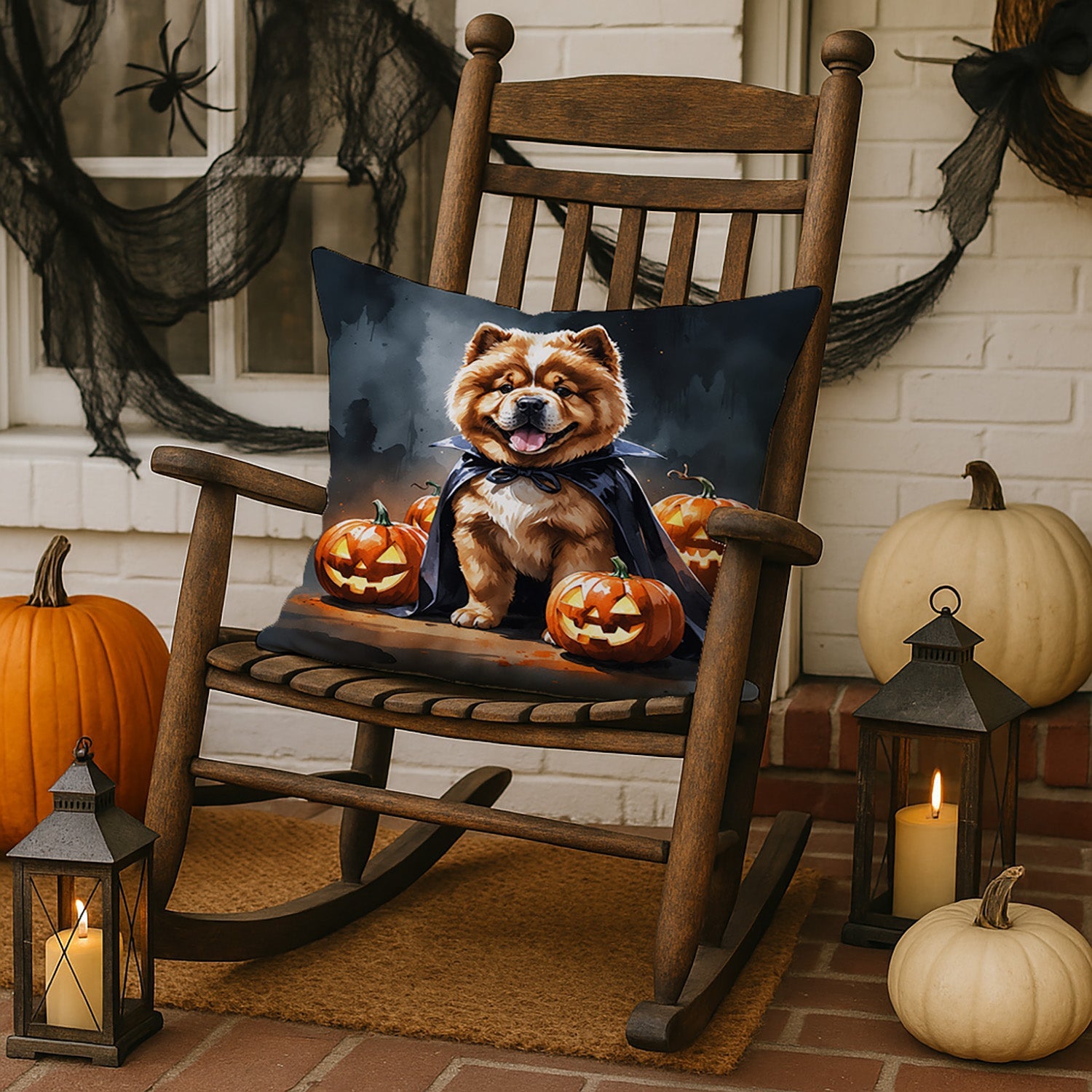 Chow Chow Puppy Halloween Decorative Throw Pillow 18x18 Indoor Outdoor Accent Cushion, Fabric Cover with Insert for Sofa, Bed, Porch & Living Room