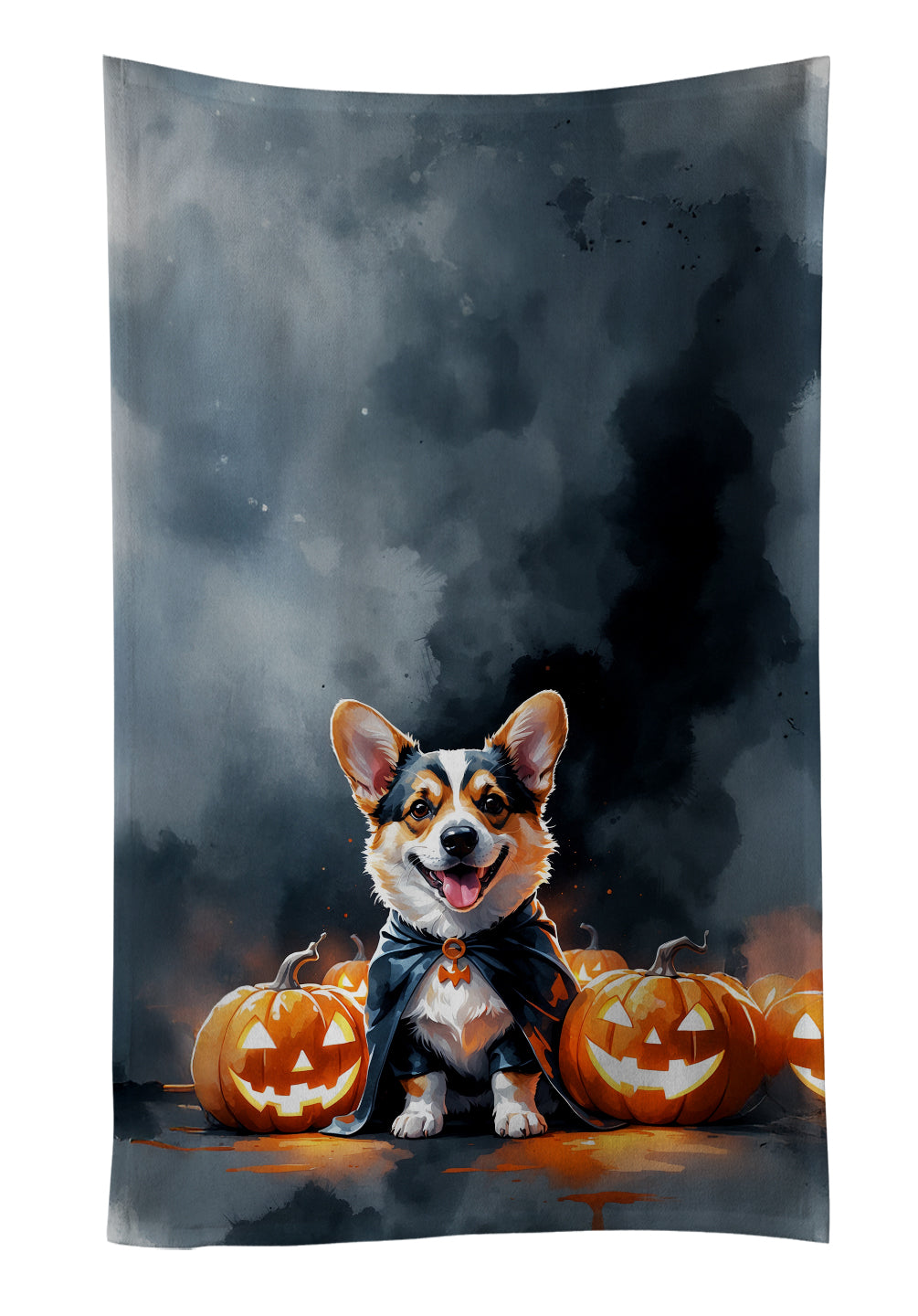 Corgi Puppy Halloween Kitchen Towel Velour Plush Front and Cotton Loop Back Machine Washable