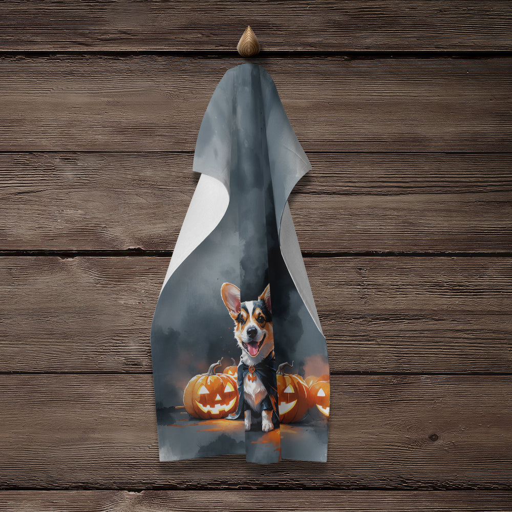 Corgi Puppy Halloween Kitchen Towel Velour Plush Front and Cotton Loop Back Machine Washable