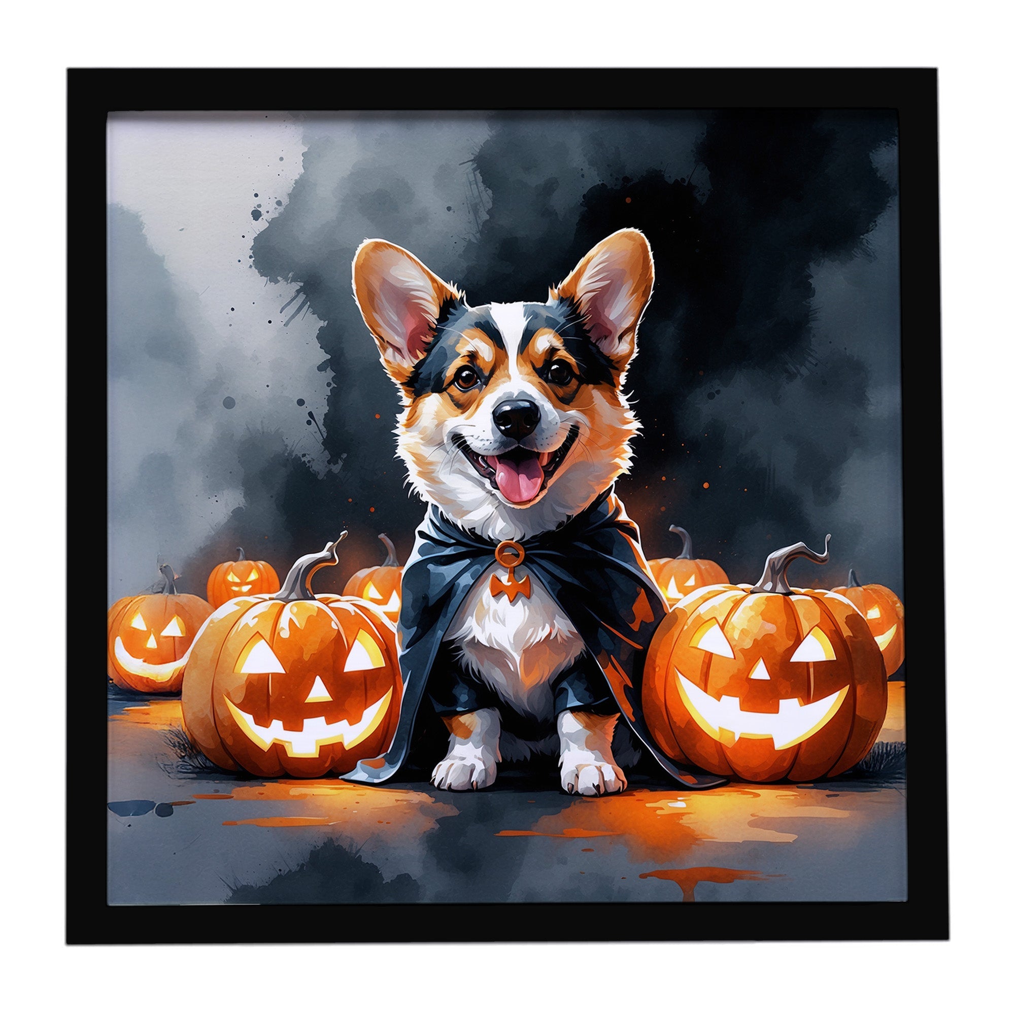 Corgi Puppy Halloween Framed Metal Print Bathroom, Kitchen, Office, Home Decor Wall Art Ready to Hang, Square, 8X8
