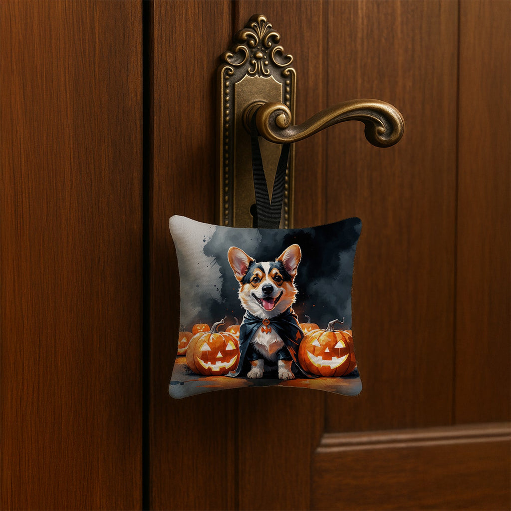 Corgi Puppy Halloween Hanging Square Fabric Ornament 3.5 × 3.5 Decorative Door-Knob & Tree Hanger, Soft Fabric