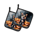 Corgi Puppy Halloween Pot Holder Set of 2 Heat Resistant Quilted Hot Pads 7.5 x 7.5 Inch, Insulated Kitchen Trivets for Cooking & Baking