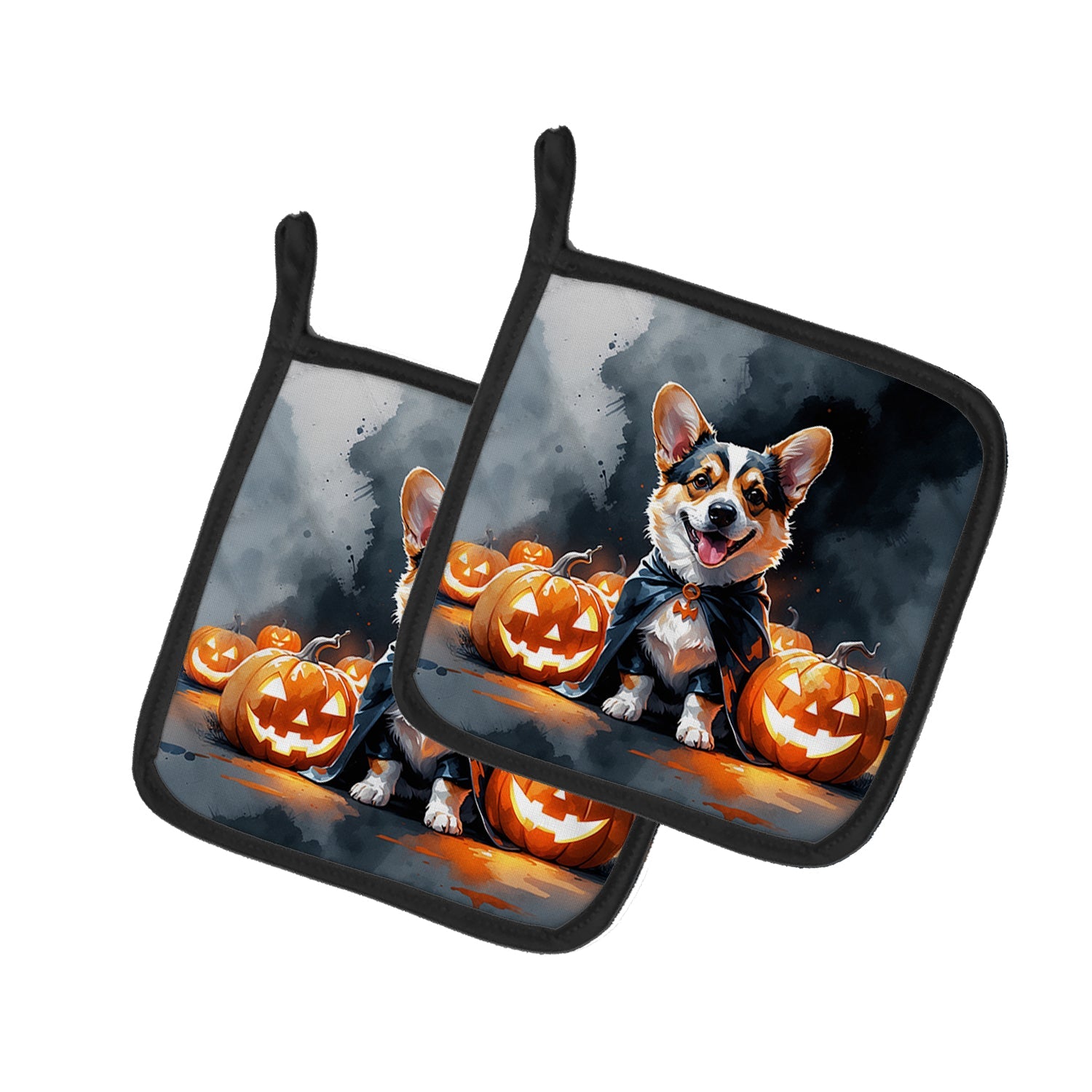 Corgi Puppy Halloween Pot Holder Set of 2 Heat Resistant Quilted Hot Pads 7.5 x 7.5 Inch, Insulated Kitchen Trivets for Cooking & Baking