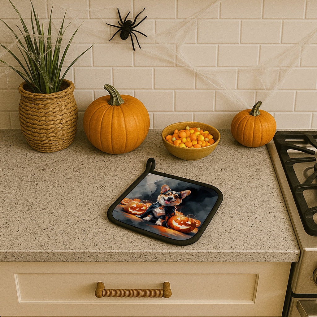 Corgi Puppy Halloween Pot Holder Set of 2 Heat Resistant Quilted Hot Pads 7.5 x 7.5 Inch, Insulated Kitchen Trivets for Cooking & Baking