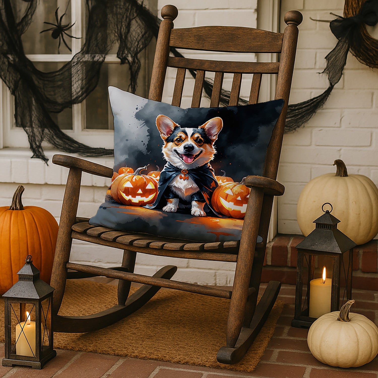 Corgi Puppy Halloween Decorative Throw Pillow 18x18 Indoor Outdoor Accent Cushion, Fabric Cover with Insert for Sofa, Bed, Porch & Living Room