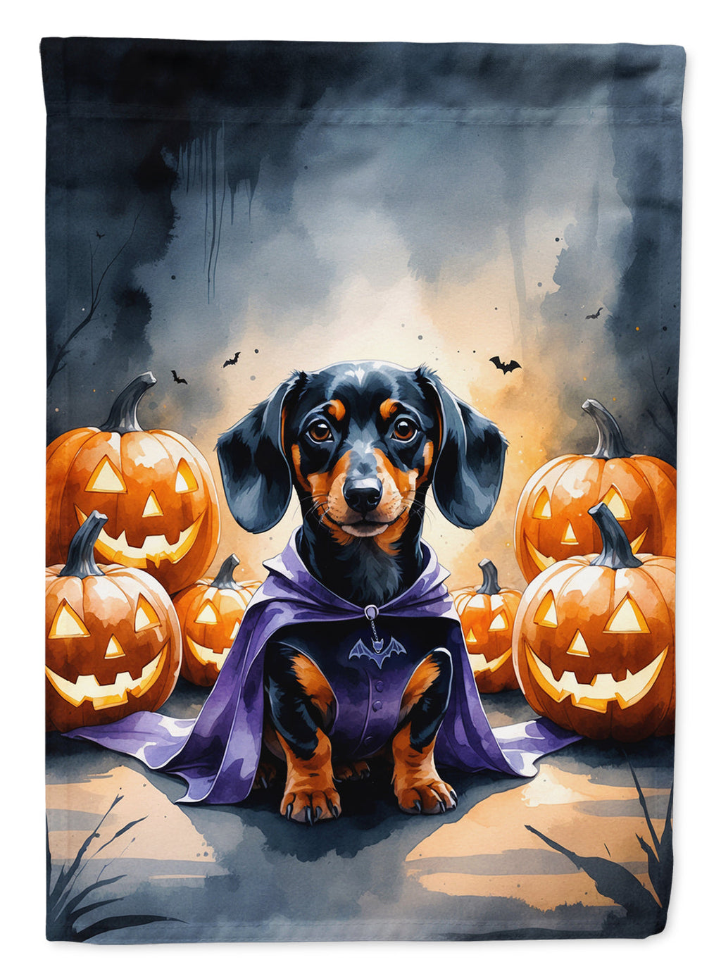 Dachshund Puppy Halloween House Flag 28x40 Porch Sleeve Pole Decorative Outside Yard Banner Artwork Wall Hanging, Polyester