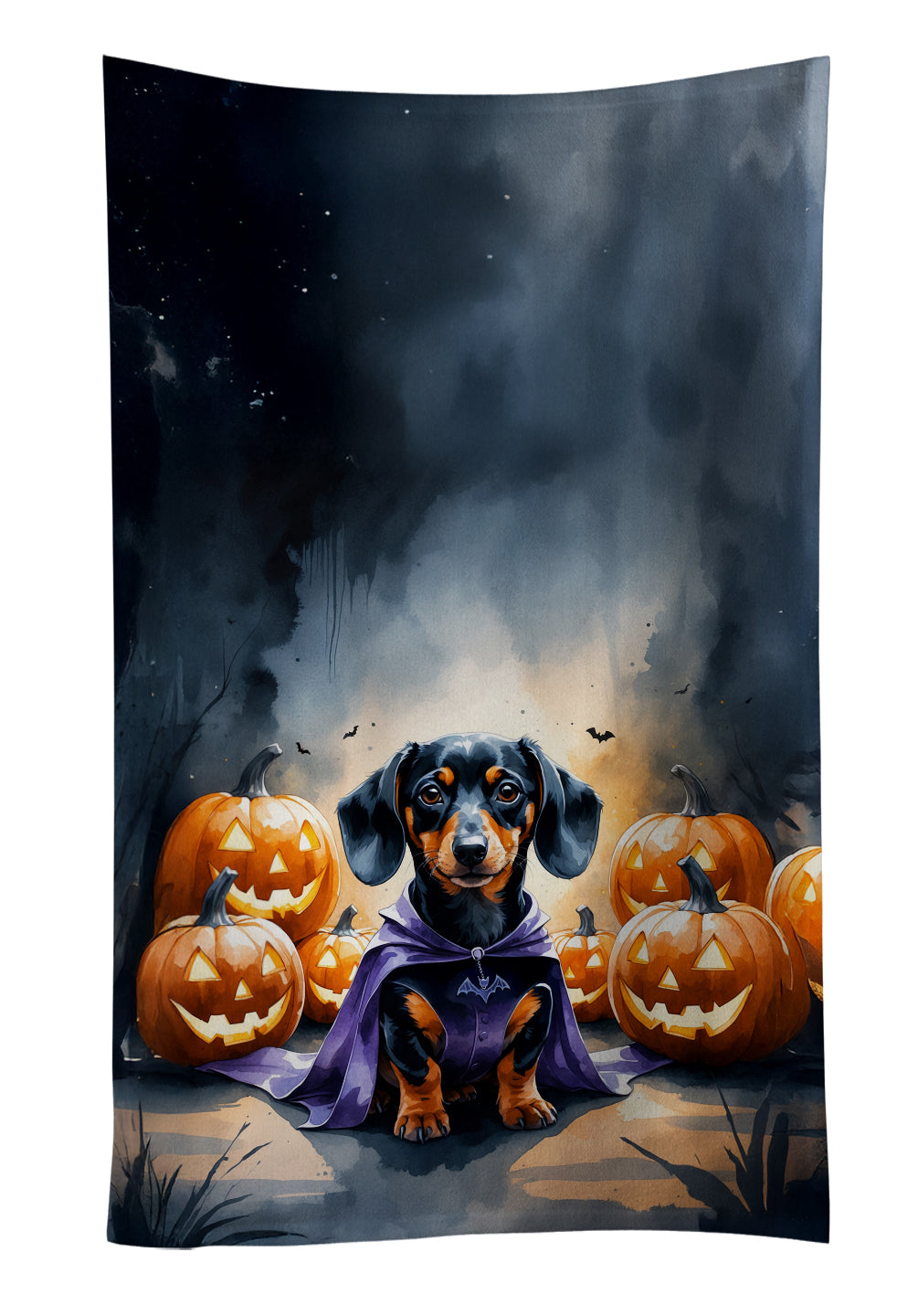 Dachshund Puppy Halloween Kitchen Towel Velour Plush Front and Cotton Loop Back Machine Washable