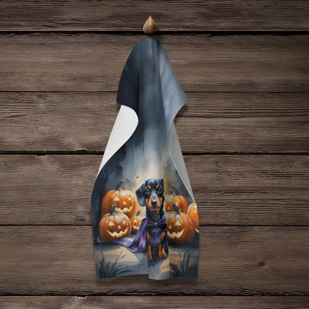 Dachshund Puppy Halloween Kitchen Towel Velour Plush Front and Cotton Loop Back Machine Washable