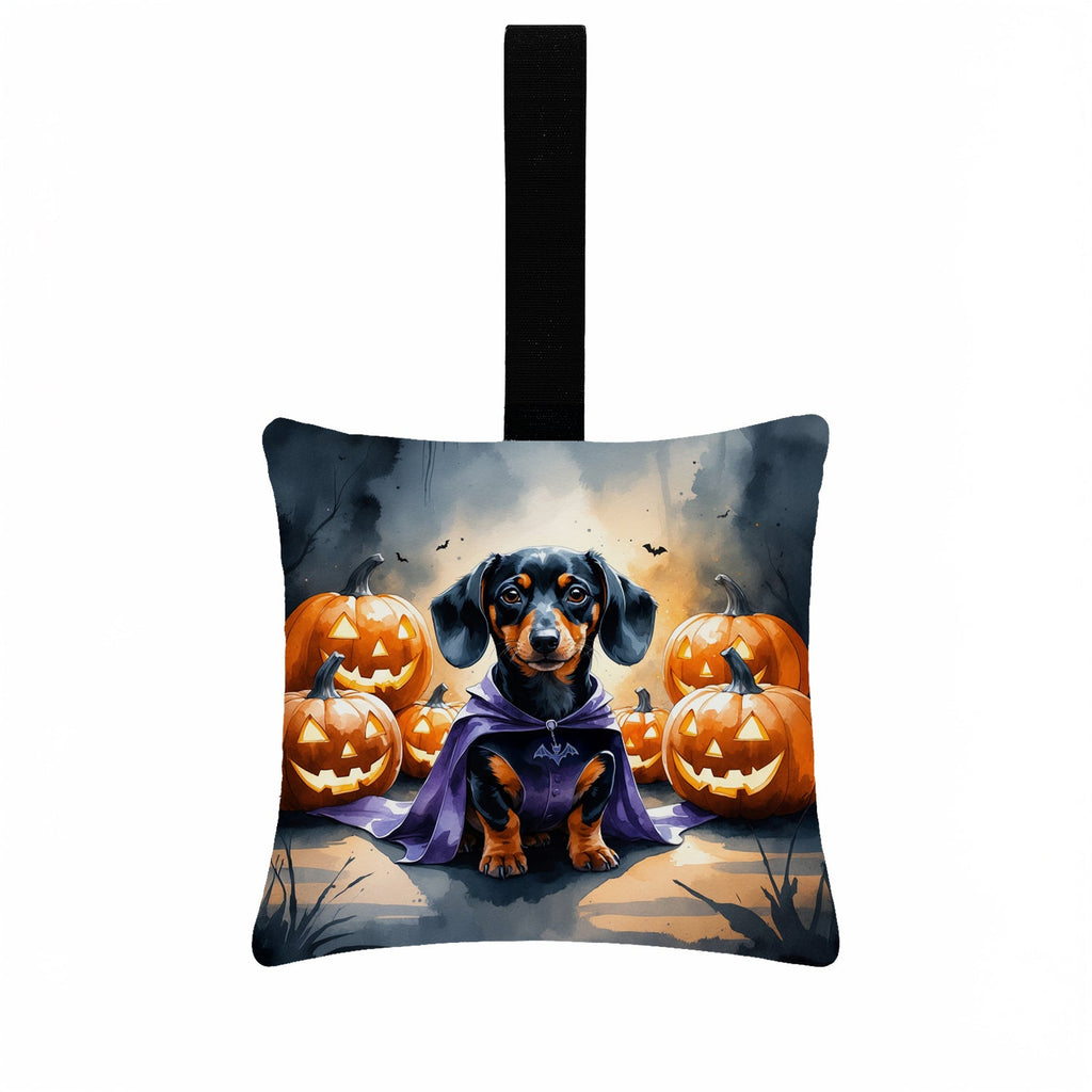Dachshund Puppy Halloween Hanging Square Fabric Ornament 3.5 × 3.5 Decorative Door-Knob & Tree Hanger, Soft Fabric