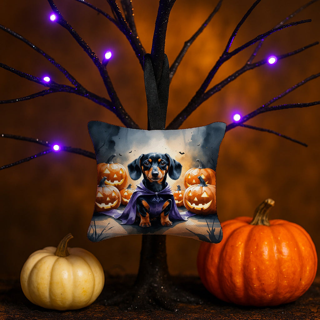 Dachshund Puppy Halloween Hanging Square Fabric Ornament 3.5 × 3.5 Decorative Door-Knob & Tree Hanger, Soft Fabric