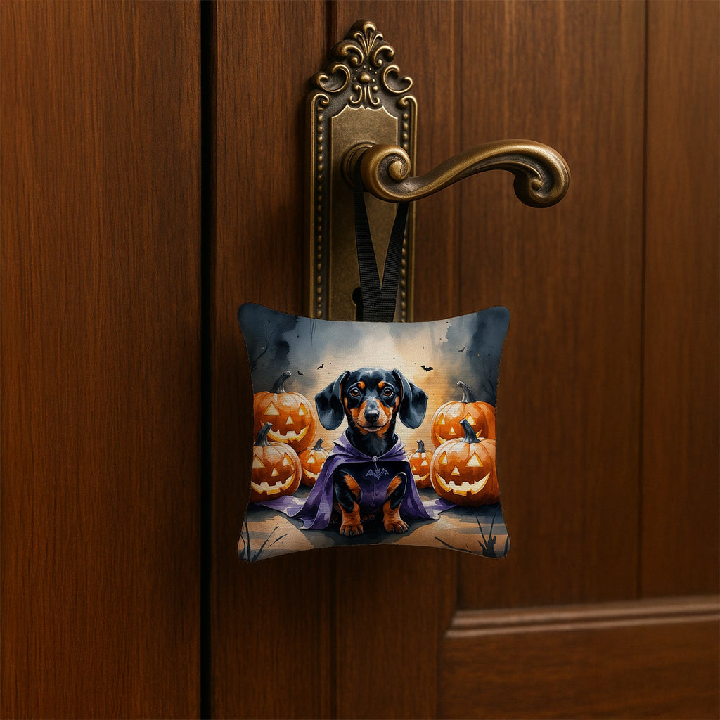 Dachshund Puppy Halloween Hanging Square Fabric Ornament 3.5 × 3.5 Decorative Door-Knob & Tree Hanger, Soft Fabric