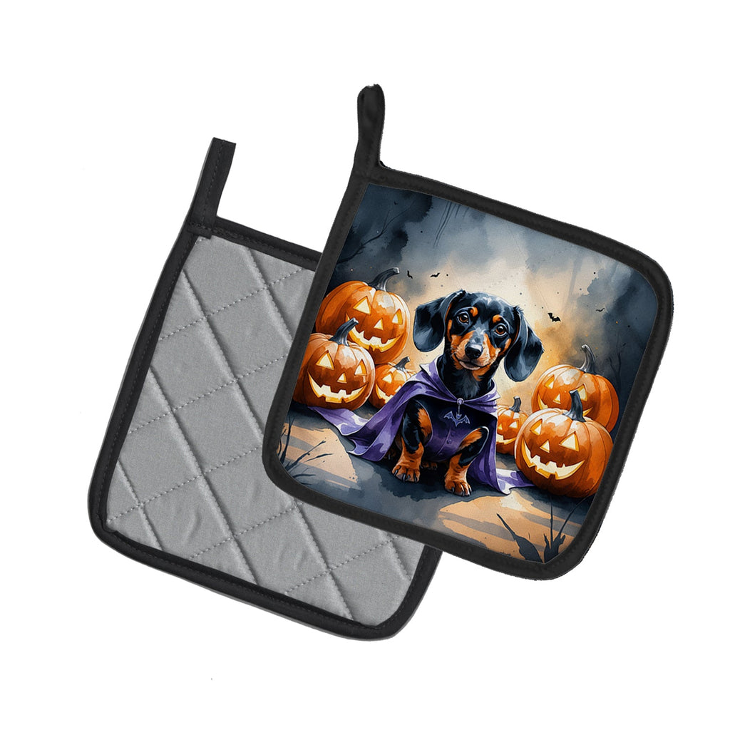 Dachshund Puppy Halloween Pot Holder Set of 2 Heat Resistant Quilted Hot Pads 7.5 x 7.5 Inch, Insulated Kitchen Trivets for Cooking & Baking