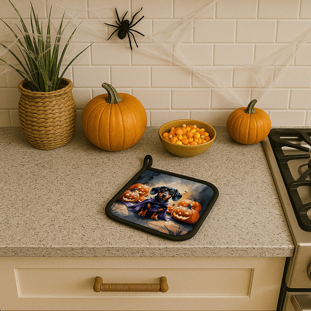 Dachshund Puppy Halloween Pot Holder Set of 2 Heat Resistant Quilted Hot Pads 7.5 x 7.5 Inch, Insulated Kitchen Trivets for Cooking & Baking