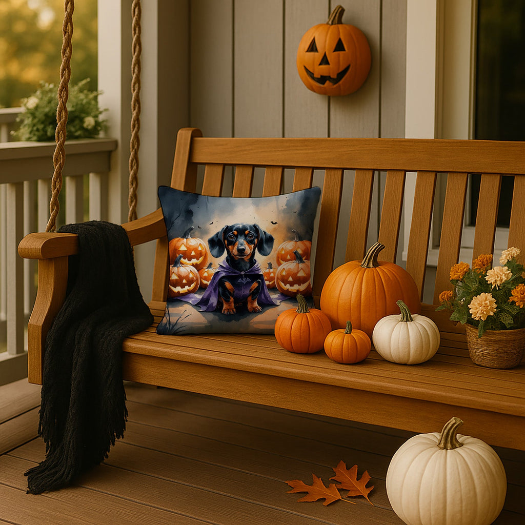 Dachshund Puppy Halloween Decorative Throw Pillow 14x14 Indoor Outdoor Accent Cushion, Fabric Cover with Insert for Sofa, Bed, Porch & Living Room