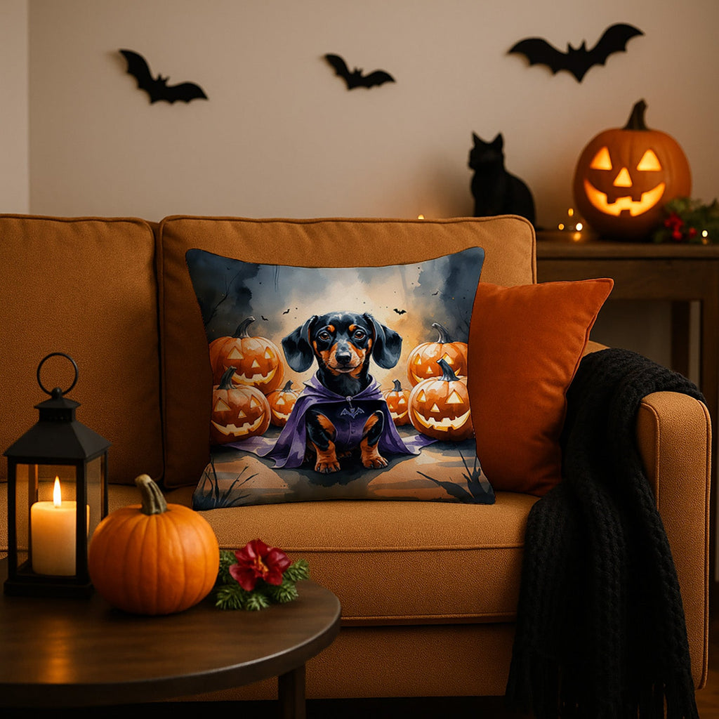 Dachshund Puppy Halloween Decorative Throw Pillow 18x18 Indoor Outdoor Accent Cushion, Fabric Cover with Insert for Sofa, Bed, Porch & Living Room