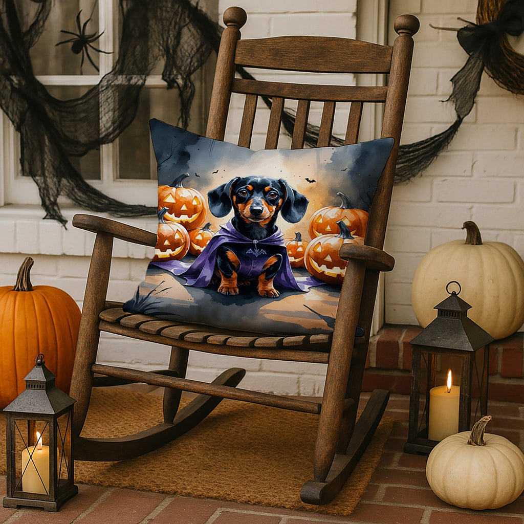 Dachshund Puppy Halloween Decorative Throw Pillow 18x18 Indoor Outdoor Accent Cushion, Fabric Cover with Insert for Sofa, Bed, Porch & Living Room