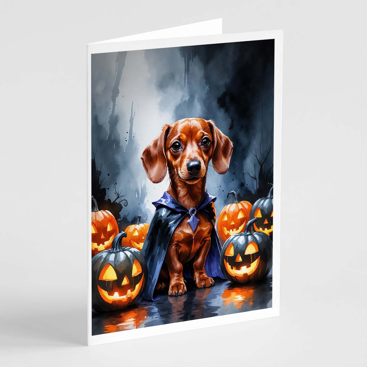 Red Dachshund Puppy Halloween Greeting Cards Pack of 8 Blank Cards with Envelopes Whimsical A7 Size 5x7