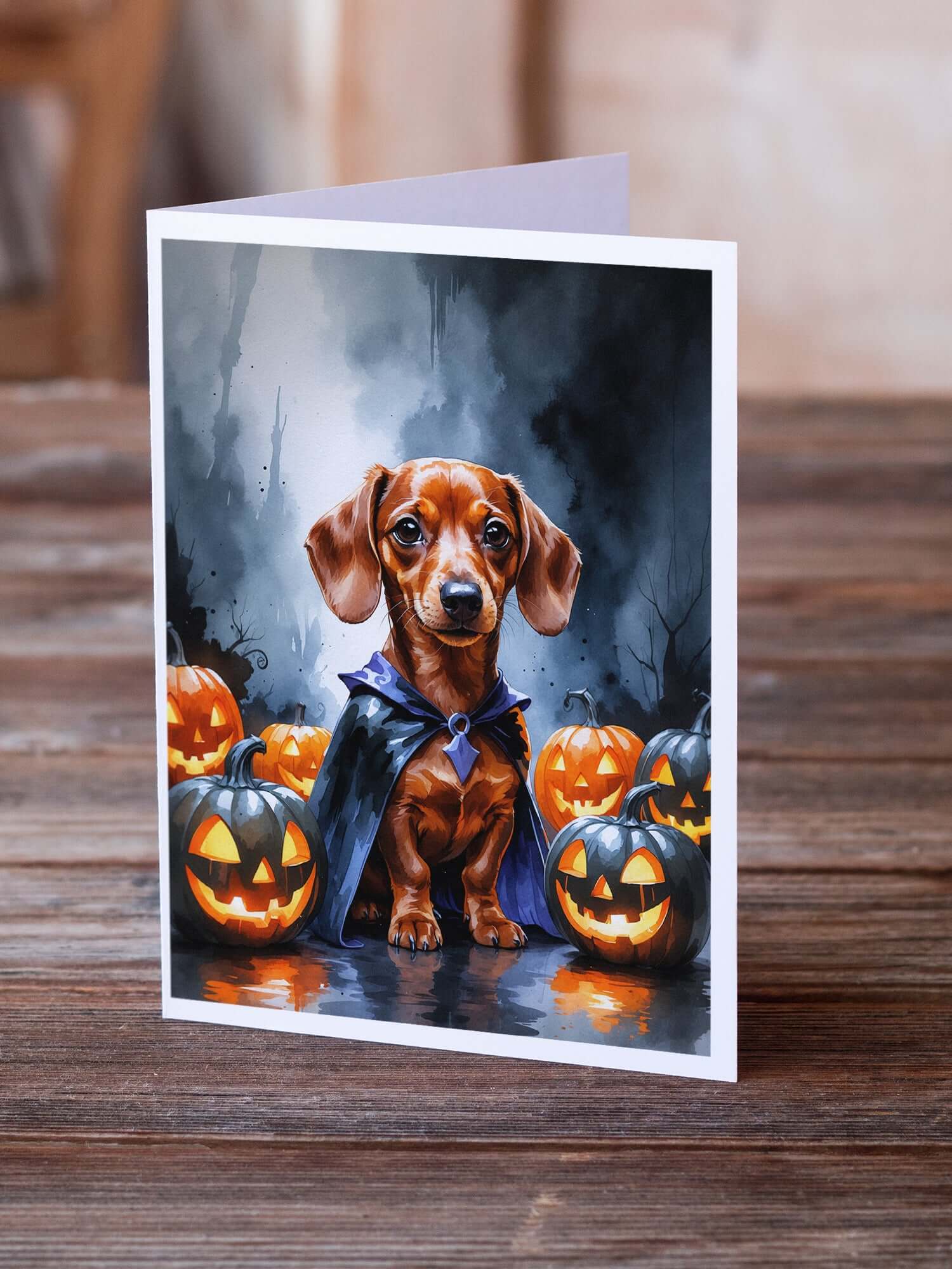 Red Dachshund Puppy Halloween Greeting Cards Pack of 8 Blank Cards with Envelopes Whimsical A7 Size 5x7