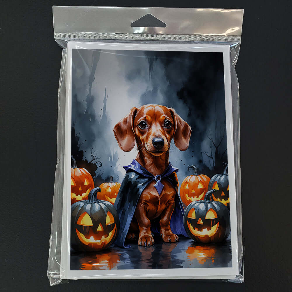 Red Dachshund Puppy Halloween Greeting Cards Pack of 8 Blank Cards with Envelopes Whimsical A7 Size 5x7