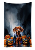 Red Dachshund Puppy Halloween Kitchen Towel Velour Plush Front and Cotton Loop Back Machine Washable