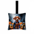Red Dachshund Puppy Halloween Hanging Square Fabric Ornament 3.5 × 3.5 Decorative Door-Knob & Tree Hanger, Soft Fabric