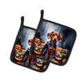 Red Dachshund Puppy Halloween Pot Holder Set of 2 Heat Resistant Quilted Hot Pads 7.5 x 7.5 Inch, Insulated Kitchen Trivets for Cooking & Baking