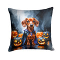 Red Dachshund Puppy Halloween Decorative Throw Pillow 18x18 Indoor Outdoor Accent Cushion, Fabric Cover with Insert for Sofa, Bed, Porch & Living Room
