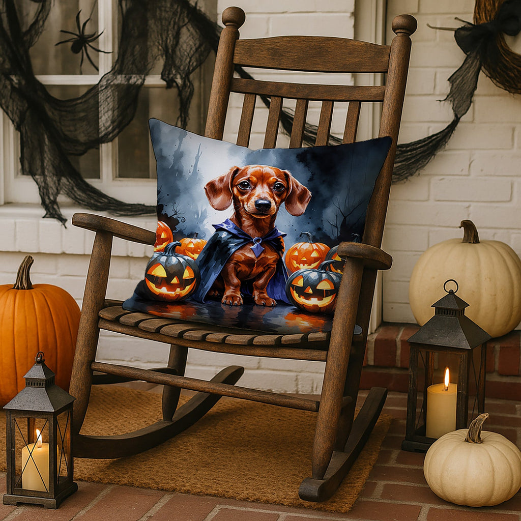 Red Dachshund Puppy Halloween Decorative Throw Pillow 18x18 Indoor Outdoor Accent Cushion, Fabric Cover with Insert for Sofa, Bed, Porch & Living Room