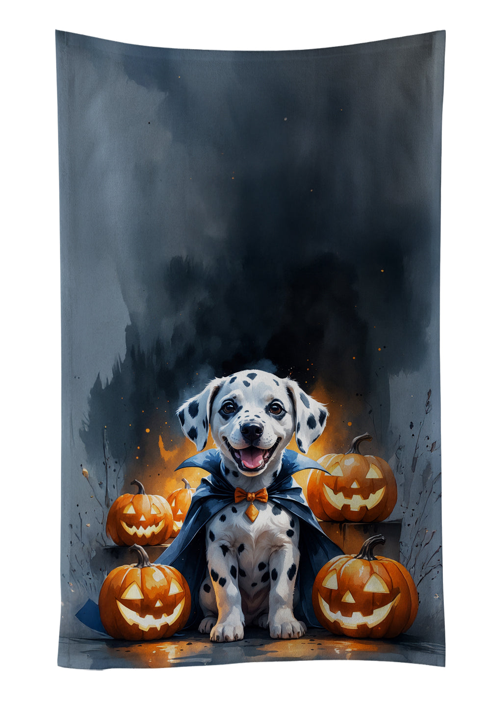 Dalmatian Puppy Halloween Kitchen Towel Velour Plush Front and Cotton Loop Back Machine Washable
