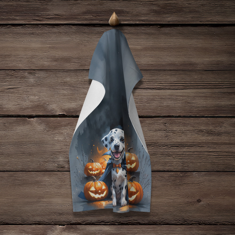 Dalmatian Puppy Halloween Kitchen Towel Velour Plush Front and Cotton Loop Back Machine Washable