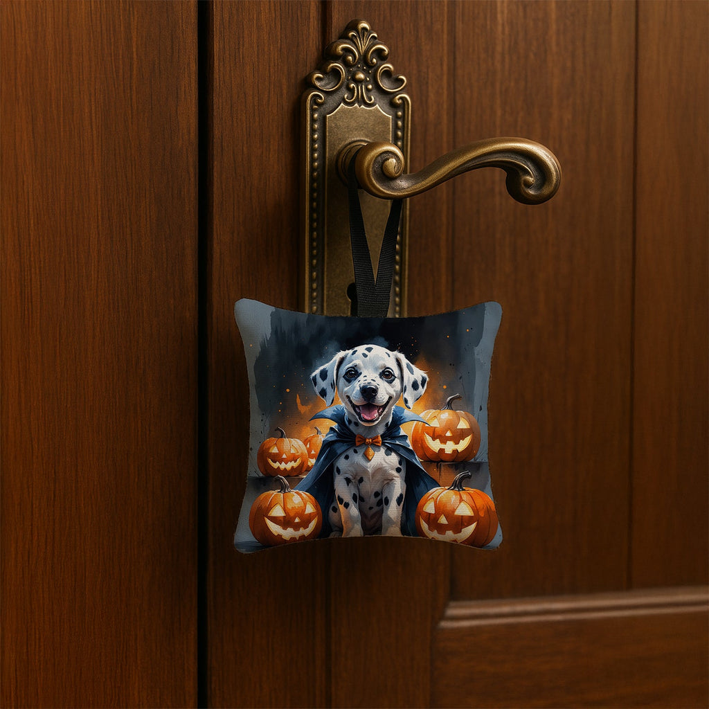 Dalmatian Puppy Halloween Hanging Square Fabric Ornament 3.5 × 3.5 Decorative Door-Knob & Tree Hanger, Soft Fabric