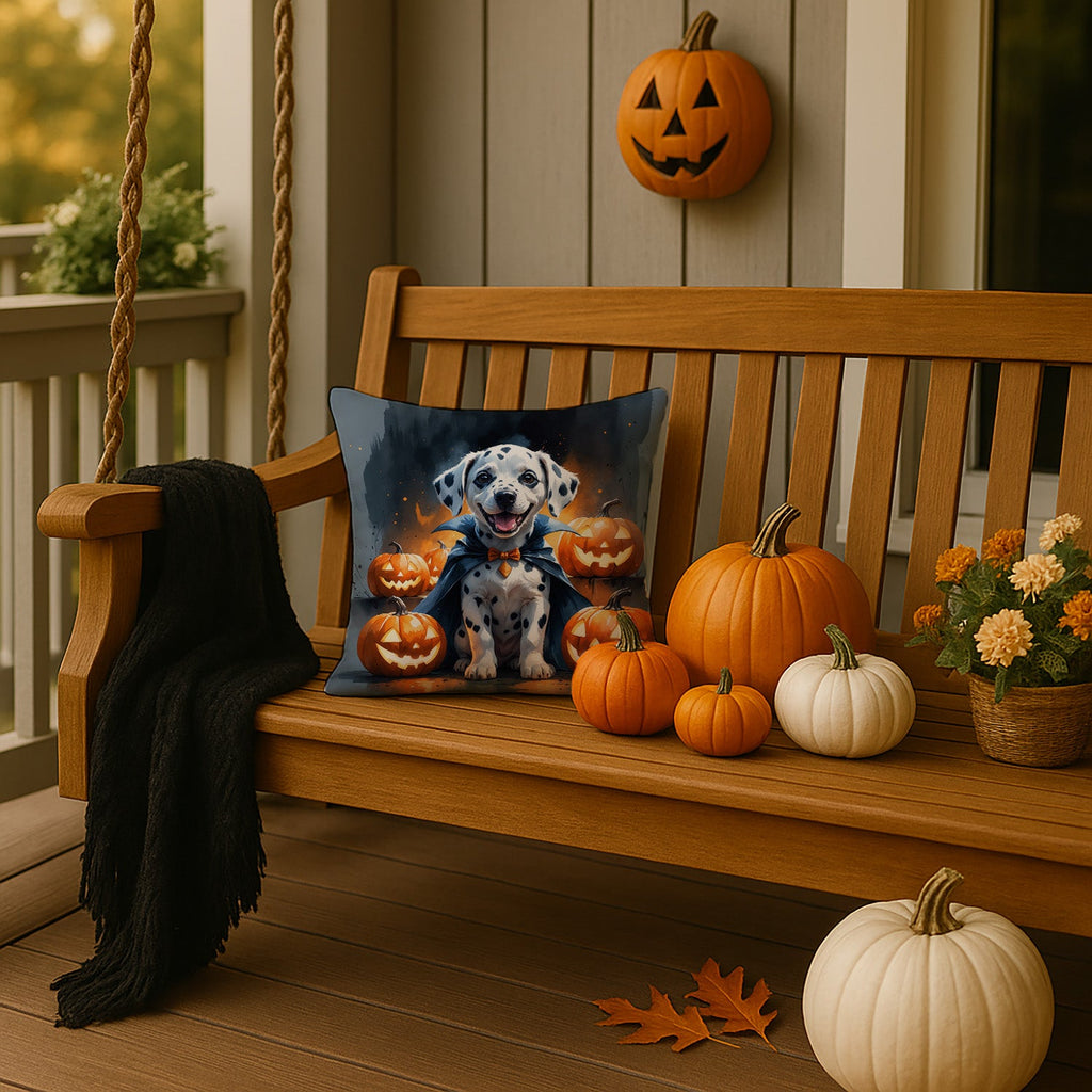 Dalmatian Puppy Halloween Decorative Throw Pillow 14x14 Indoor Outdoor Accent Cushion, Fabric Cover with Insert for Sofa, Bed, Porch & Living Room