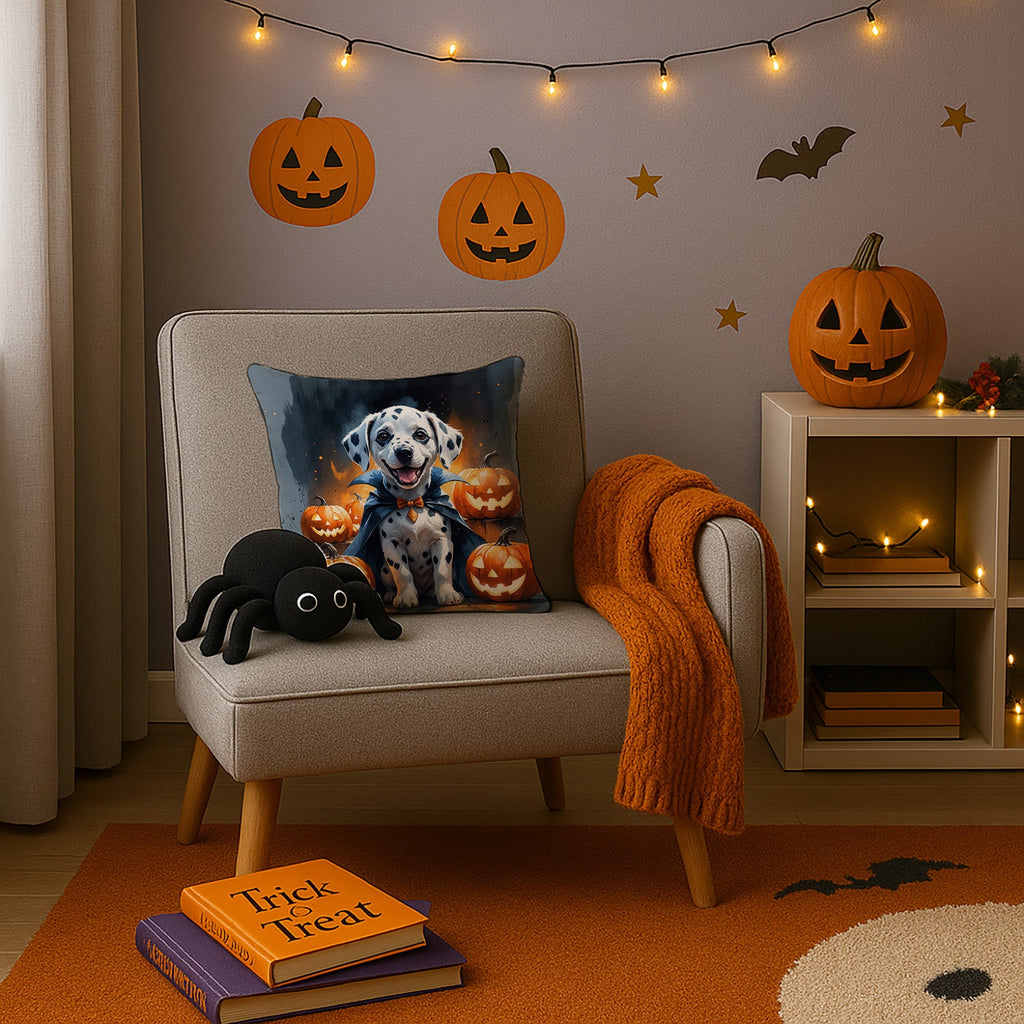 Dalmatian Puppy Halloween Decorative Throw Pillow 14x14 Indoor Outdoor Accent Cushion, Fabric Cover with Insert for Sofa, Bed, Porch & Living Room