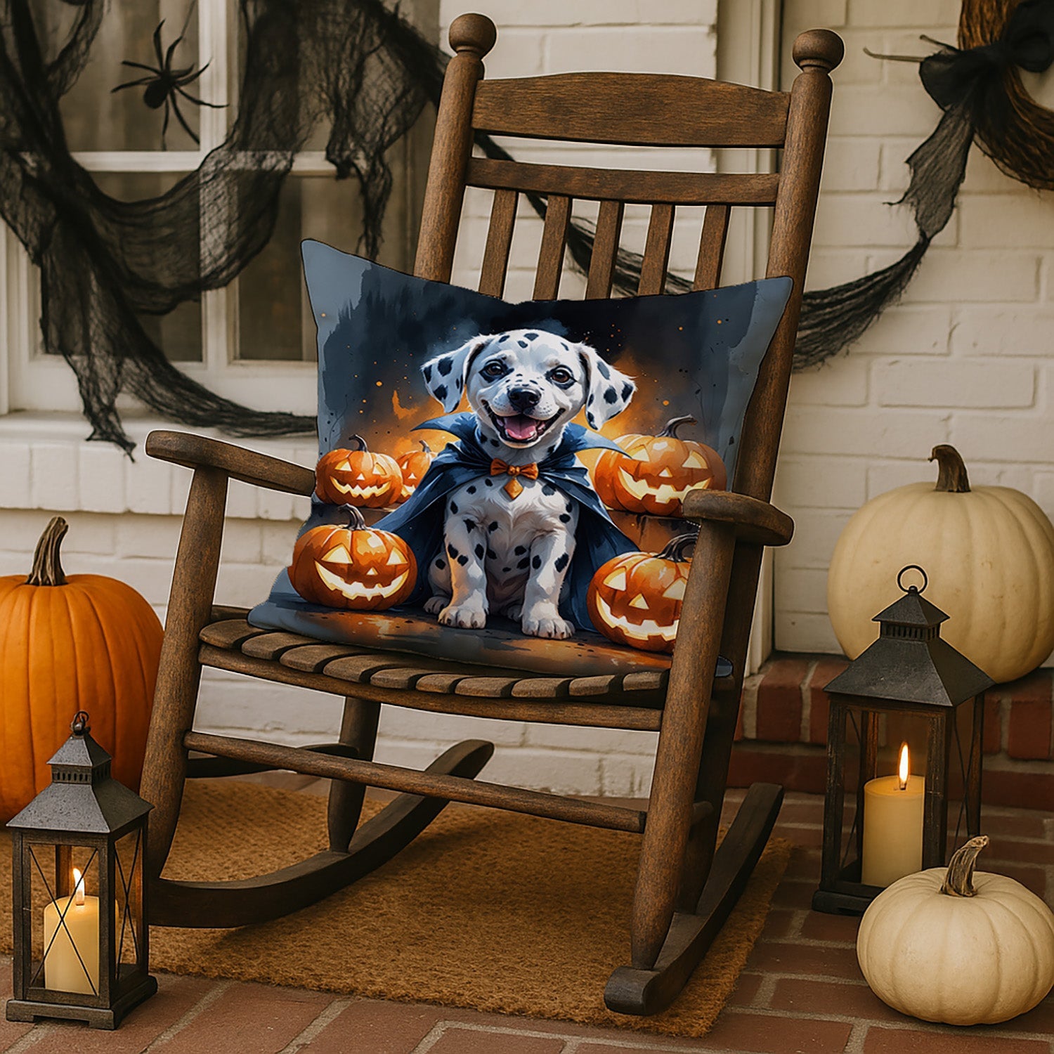 Dalmatian Puppy Halloween Decorative Throw Pillow 18x18 Indoor Outdoor Accent Cushion, Fabric Cover with Insert for Sofa, Bed, Porch & Living Room