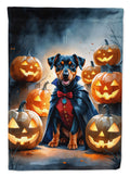 Doberman Pinscher Puppy Halloween House Flag 28x40 Porch Sleeve Pole Decorative Outside Yard Banner Artwork Wall Hanging, Polyester