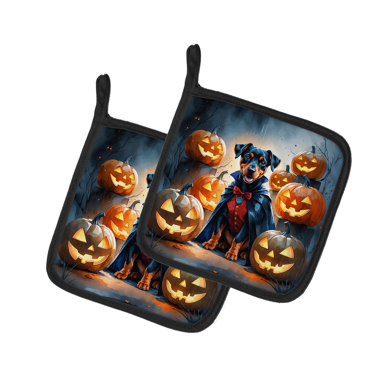 Doberman Pinscher Puppy Halloween Pot Holder Set of 2 Heat Resistant Quilted Hot Pads 7.5 x 7.5 Inch, Insulated Kitchen Trivets for Cooking & Baking