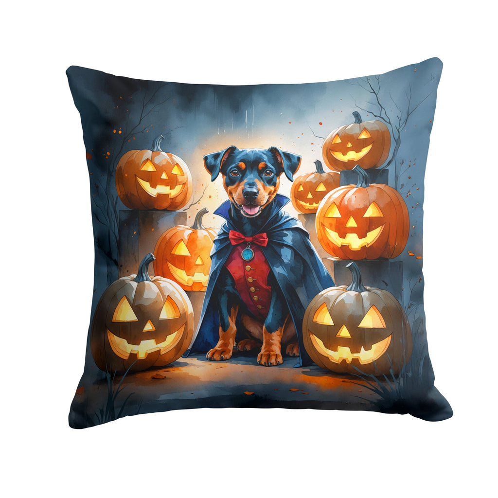 Doberman Pinscher Puppy Halloween Decorative Throw Pillow 14x14 Indoor Outdoor Accent Cushion, Fabric Cover with Insert for Sofa, Bed, Porch & Living Room