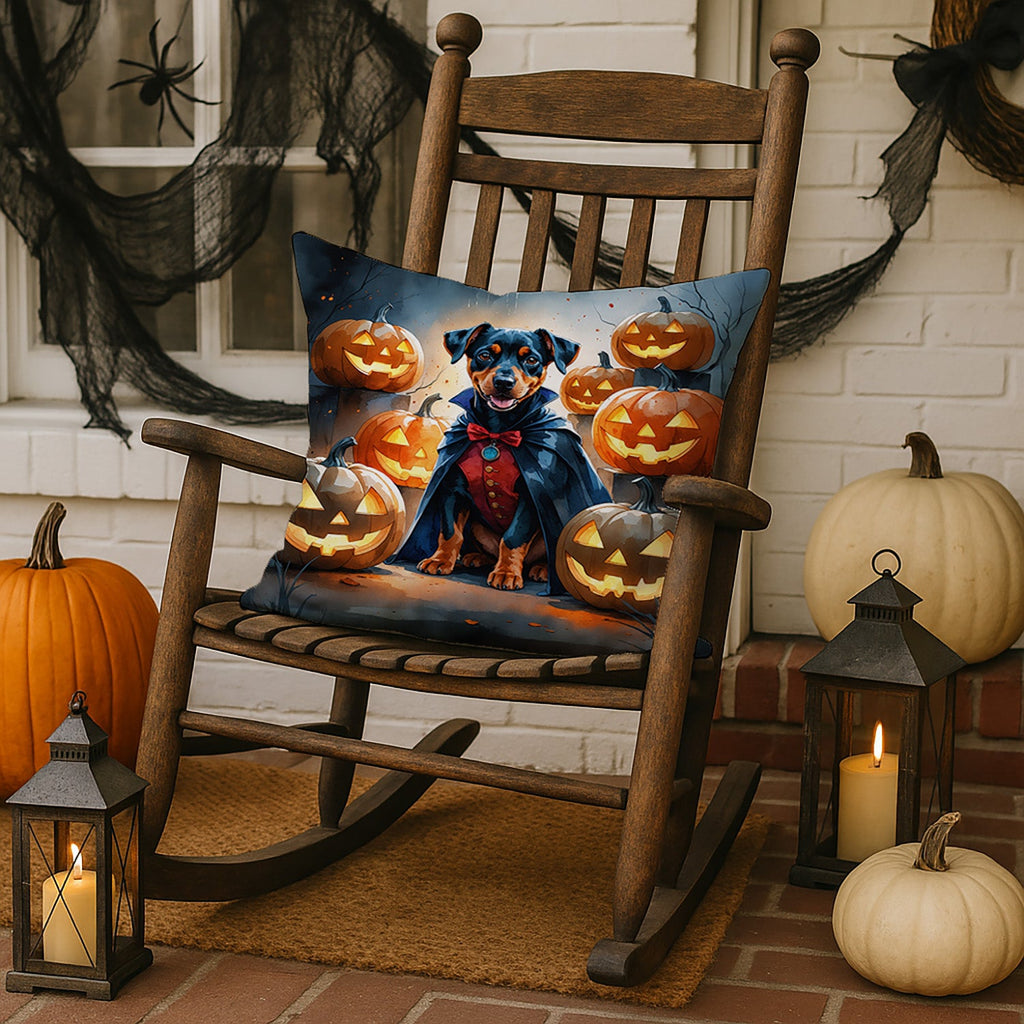 Doberman Pinscher Puppy Halloween Decorative Throw Pillow 18x18 Indoor Outdoor Accent Cushion, Fabric Cover with Insert for Sofa, Bed, Porch & Living Room