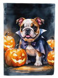 English Bulldog Puppy Halloween House Flag 28x40 Porch Sleeve Pole Decorative Outside Yard Banner Artwork Wall Hanging, Polyester