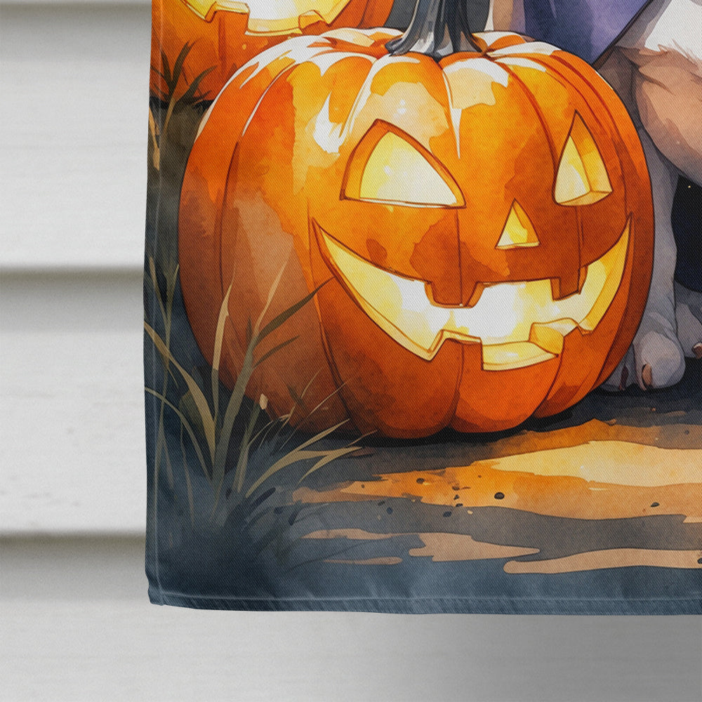 English Bulldog Puppy Halloween House Flag 28x40 Porch Sleeve Pole Decorative Outside Yard Banner Artwork Wall Hanging, Polyester