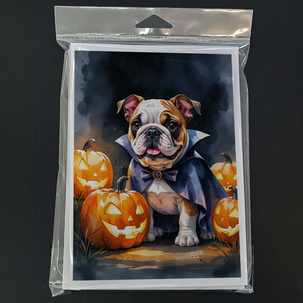 English Bulldog Puppy Halloween Greeting Cards Pack of 8 Blank Cards with Envelopes Whimsical A7 Size 5x7