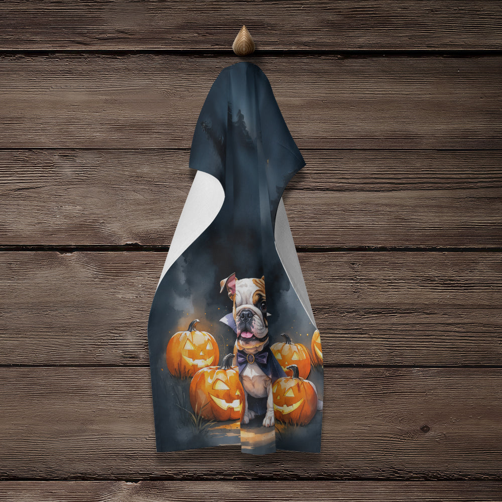 English Bulldog Puppy Halloween Kitchen Towel Velour Plush Front and Cotton Loop Back Machine Washable