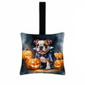 English Bulldog Puppy Halloween Hanging Square Fabric Ornament 3.5 × 3.5 Decorative Door-Knob & Tree Hanger, Soft Fabric