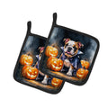 English Bulldog Puppy Halloween Pot Holder Set of 2 Heat Resistant Quilted Hot Pads 7.5 x 7.5 Inch, Insulated Kitchen Trivets for Cooking & Baking