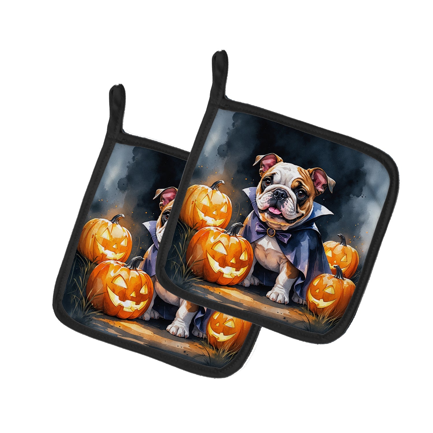 English Bulldog Puppy Halloween Pot Holder Set of 2 Heat Resistant Quilted Hot Pads 7.5 x 7.5 Inch, Insulated Kitchen Trivets for Cooking & Baking