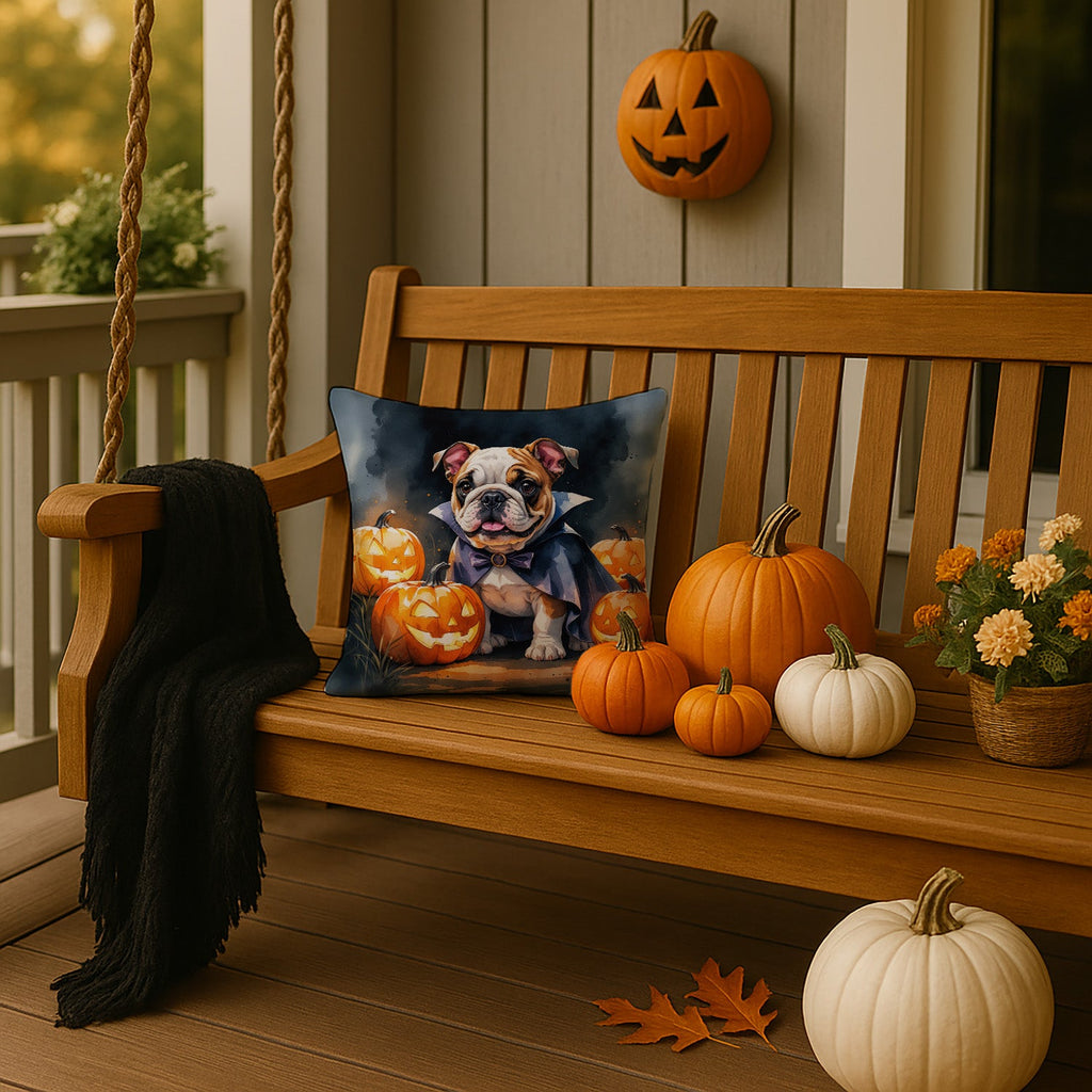 English Bulldog Puppy Halloween Decorative Throw Pillow 14x14 Indoor Outdoor Accent Cushion, Fabric Cover with Insert for Sofa, Bed, Porch & Living Room